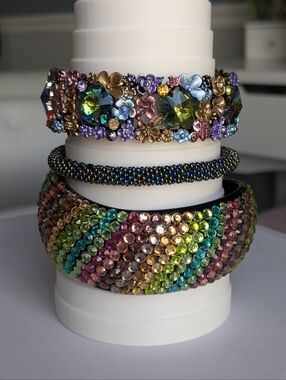Colorful Statement Bracelet Set of 3 | Rhinestone Cuff, Beaded & Rainbow Sparkle